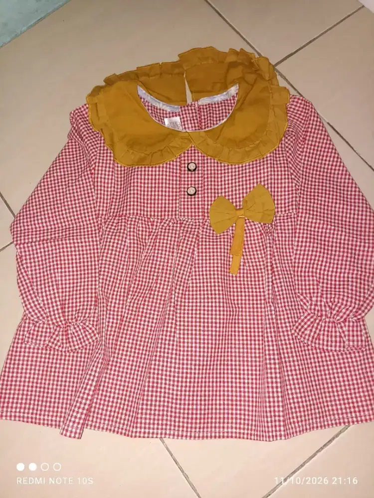 Tunik Import Anak Motif Kotak merah Size 3-4 Tahun