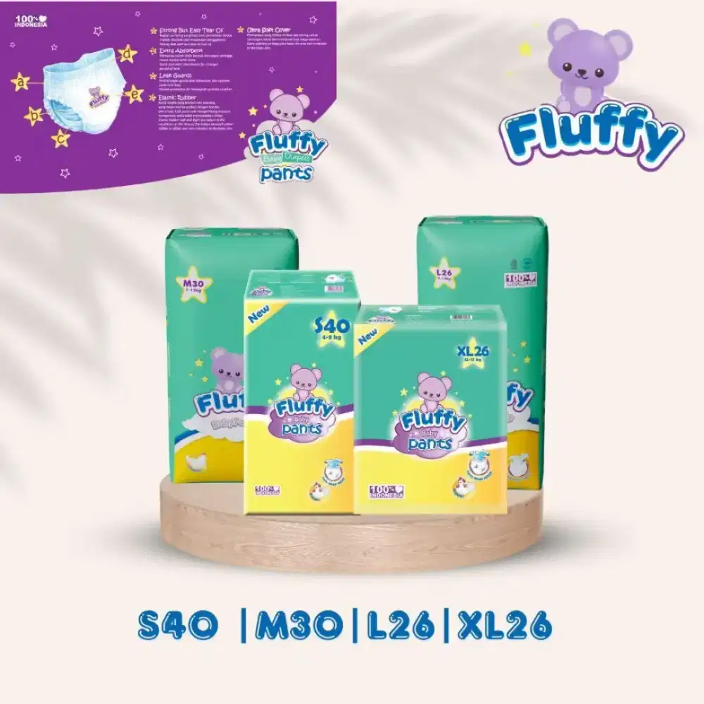 Popok Fluffy Ready Ukuran S40, M30, L26, XL26 Pempers Celana