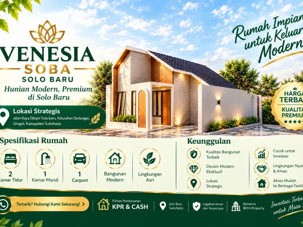 DIJUAL RUMAH MEWAH VENESIA SOBA– SIAP HUNI, LOKASI STRATEGIS & HARGA MENARIK!