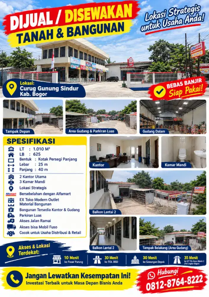 DIJUAL / DISEWAKAN Tanah & Bangunan Siap Usaha