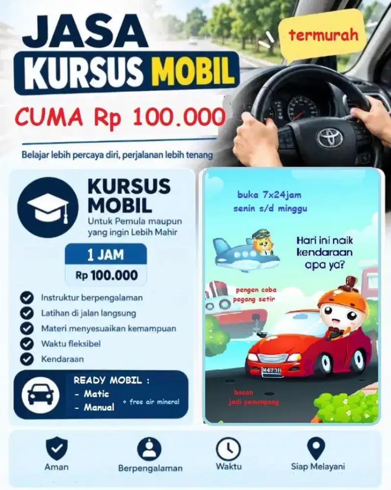 Jada stir mobil mengemudi mobil kursus mobil