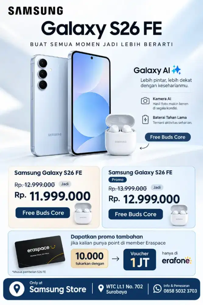 Samsung galaxy S26fe 8/256 tukar tambah free upgrade memory