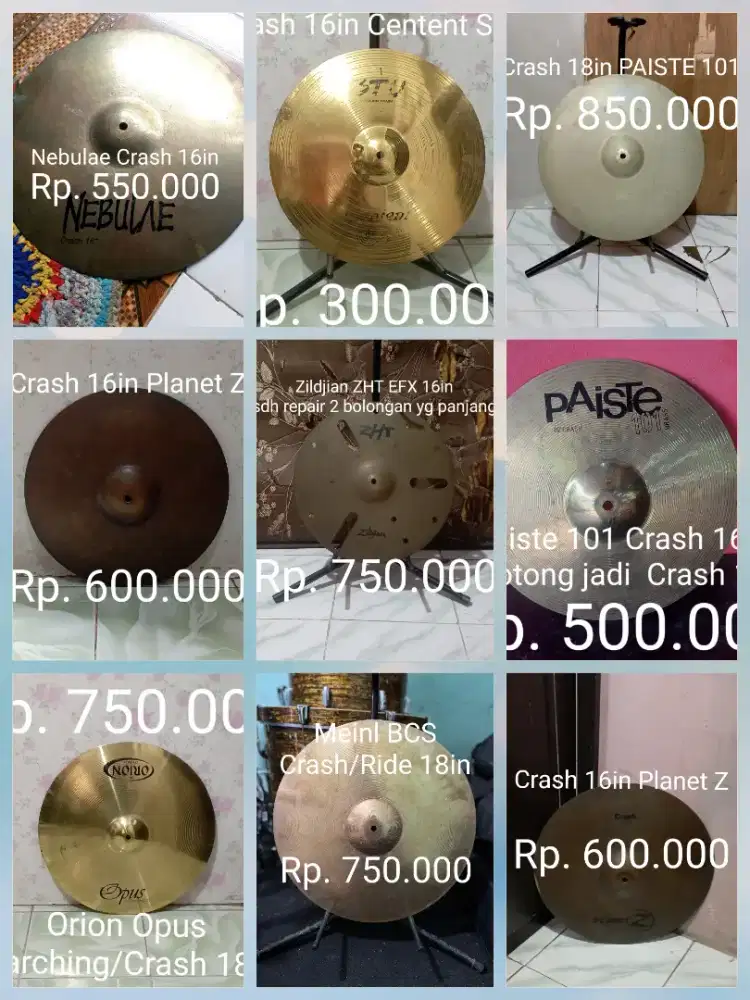 Simbal crash, ride, hit-hat, splash, china dan simbal 1 set