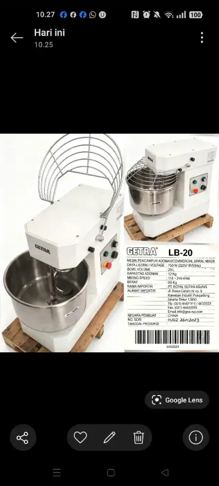 DIJUAL MIXER SPIRAL GETRA 20L