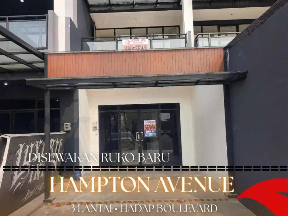 Disewakan Ruko Baru 3 Lantai Hampton Avenue – Blok L, Menghadap Boulevard