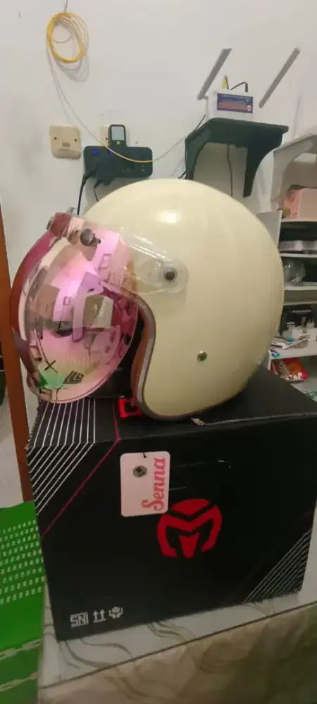 Helm Marcolino Senna Cream Visor Pink Mirror + Dus Original
