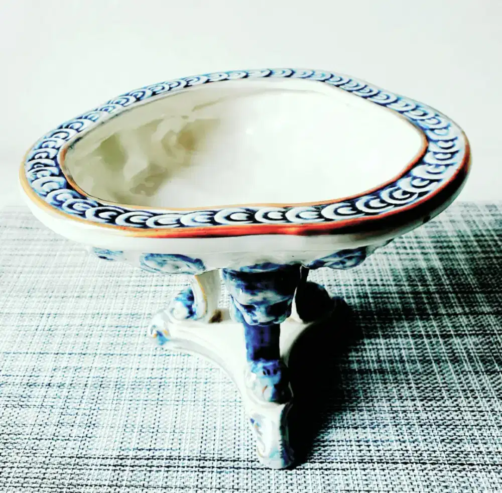 Vintage Capodimonte Italy Blue White Decorative Bowl