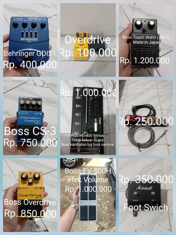 Efek gitar, efek bass, ampli gitar dan bass, dan aksesoris