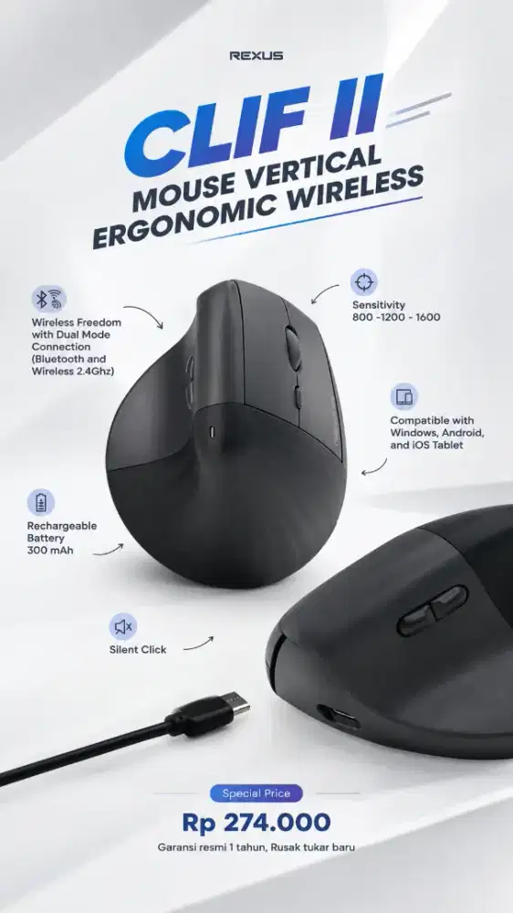 Mouse vertikal wireless rexus clif II Qv-270