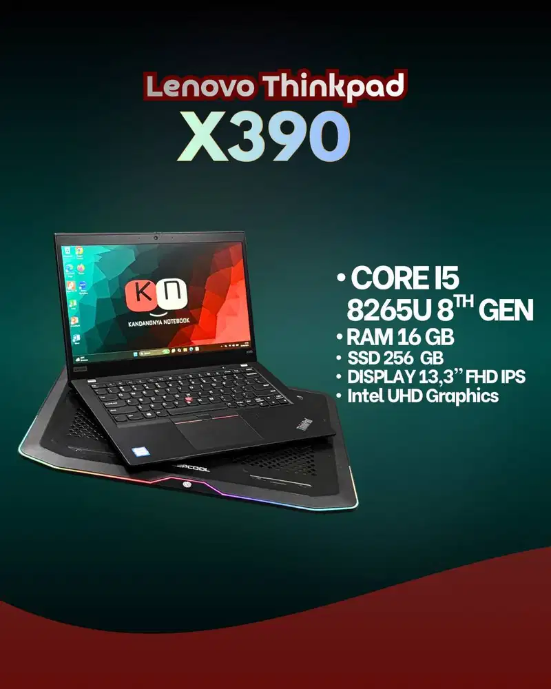 Lenovo Thinkpad X390 Core i5 8350U RAM 16GB 256GB Layar 13,3inch Fhd