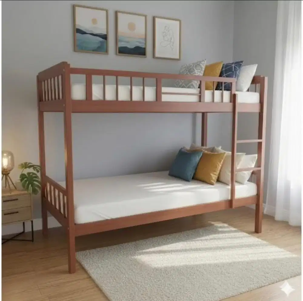 Set 2 kasur + tempat tidur kayu tingkat dr jepara