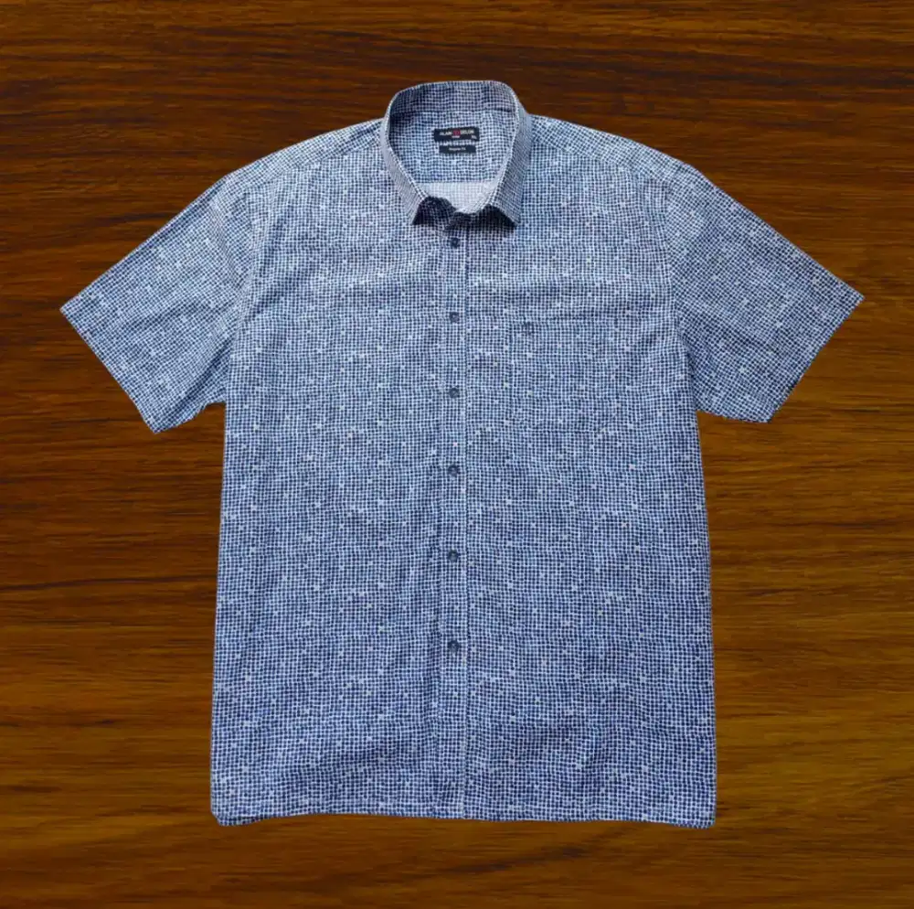 KEMEJA PENDEK ALAIN DELON BIRU MOTIF, SIZE : XL (LD124, P78)