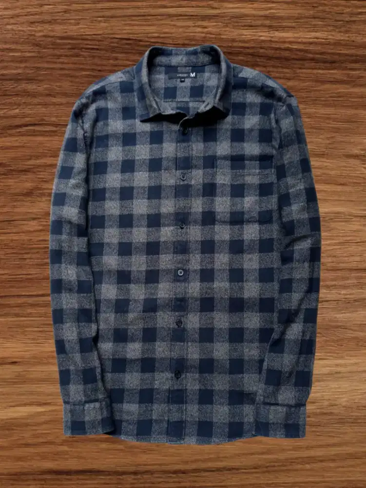 KEMEJA PANJANG PROJECT M, BIRU TUA ABU, SIZE : XL (LD118_120, P76)