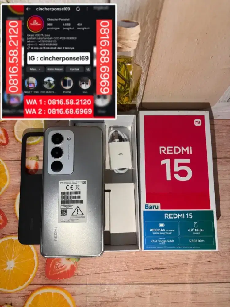 Jual hp likenew redmi 15 8/256 istimewa grns MARET 2027