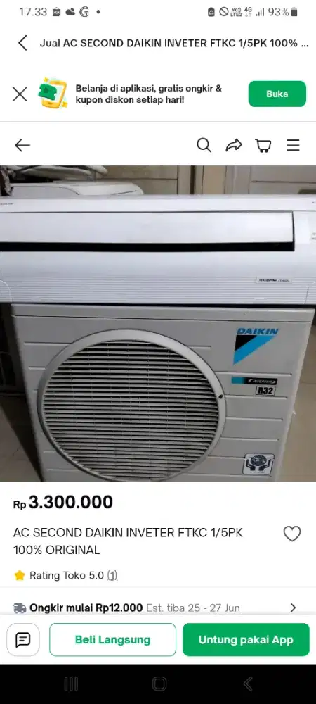 Ac daikin second 1/2 pk
