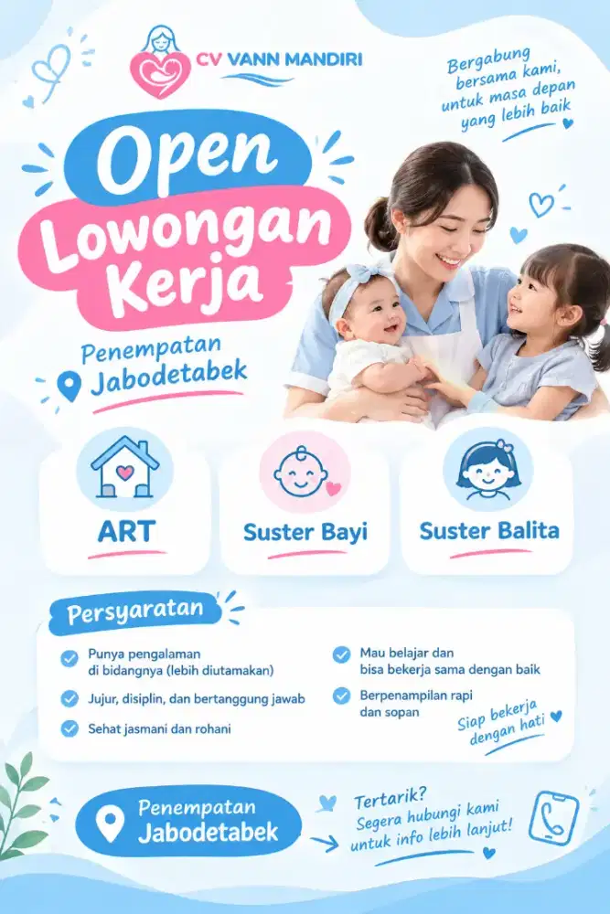 Lowongan kerja art, suster bayi, suster balita