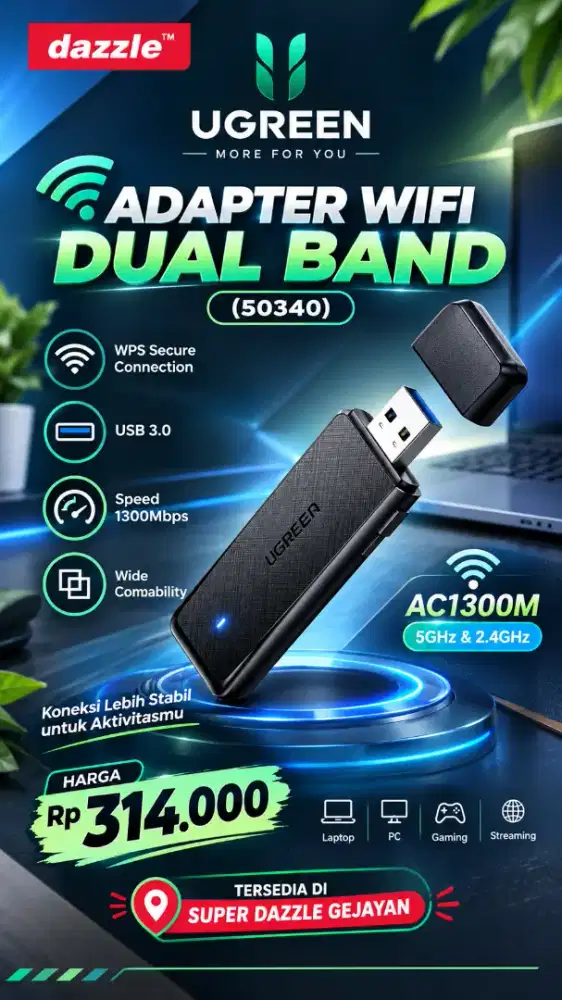 UGREEN WIRELESS ADAPTER DUAL BAND AC1300M (50340)