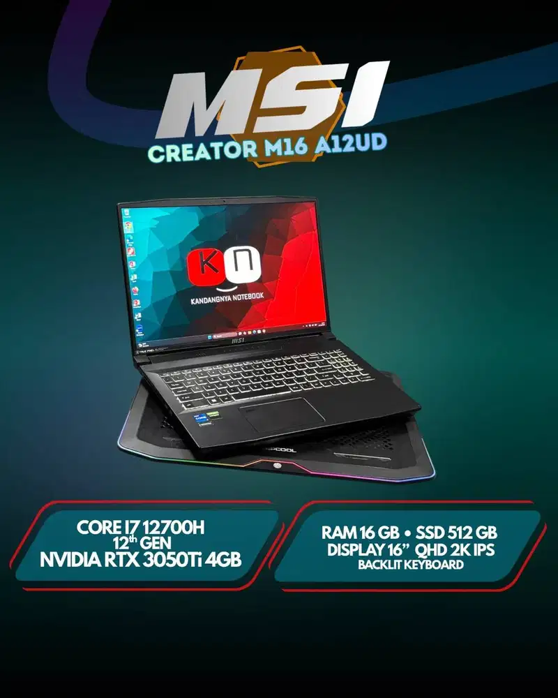 MSI Creator M16 A12UD i7 12700H RTX3050Ti 4GB Layar 16inch Qhd 2k