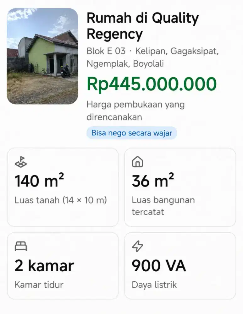 DIJUAL Rumah dan tanah di Quality regency, ngemplak, kab Boyolali
