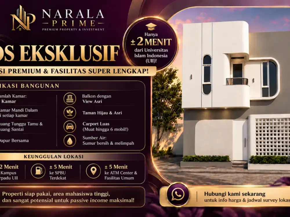 RUMAH KOST EKSLUSIF DEKAT KAMPUS UII JOGJA SHM SIAP BALIK NAMA