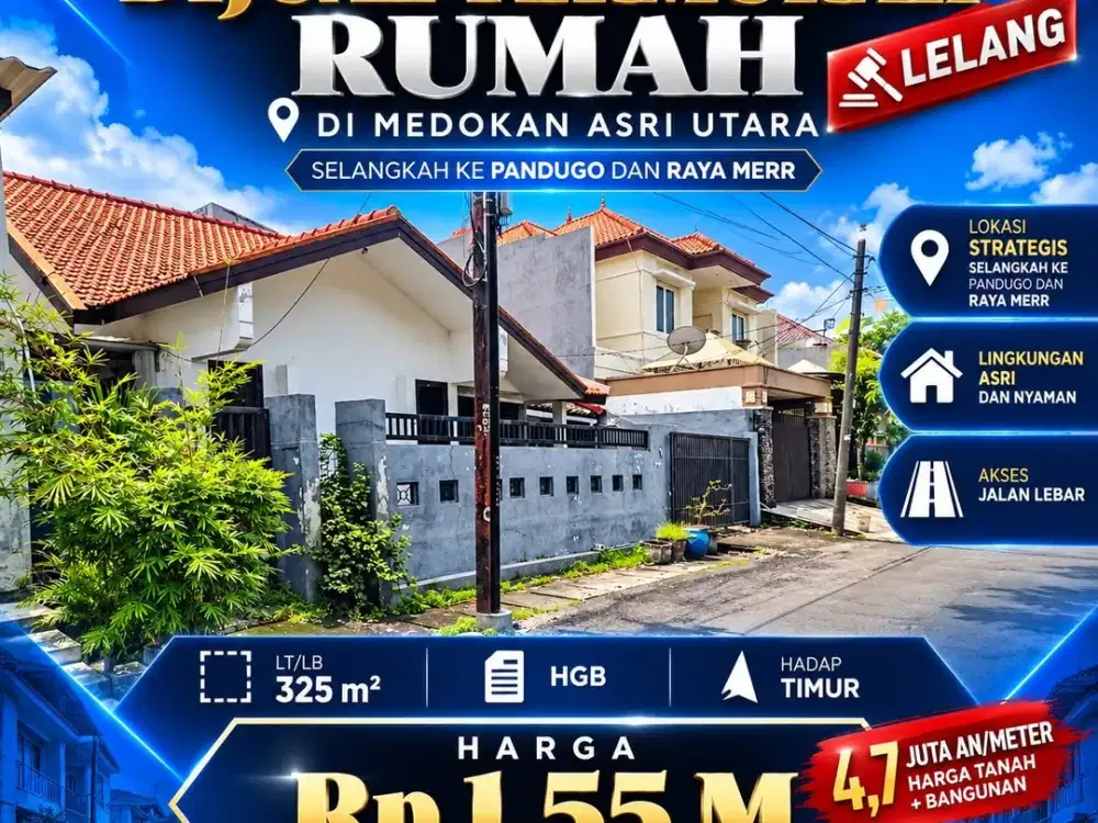 DIJUAL TERMURAH LELANG RUMAH DI MEDOKAN ASRI UTARA