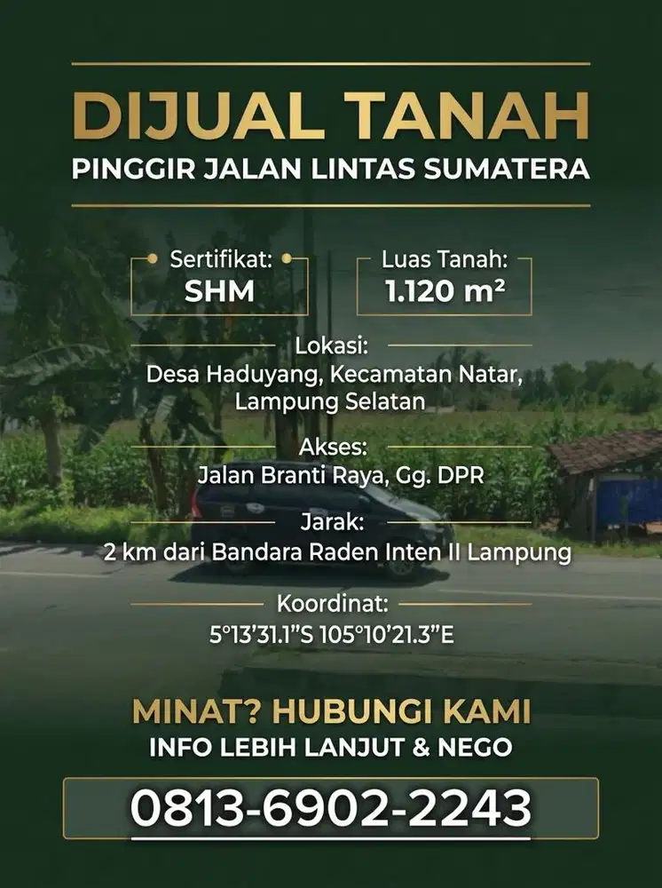 Tanah Strategis dekat Bandara Raden Inten II
