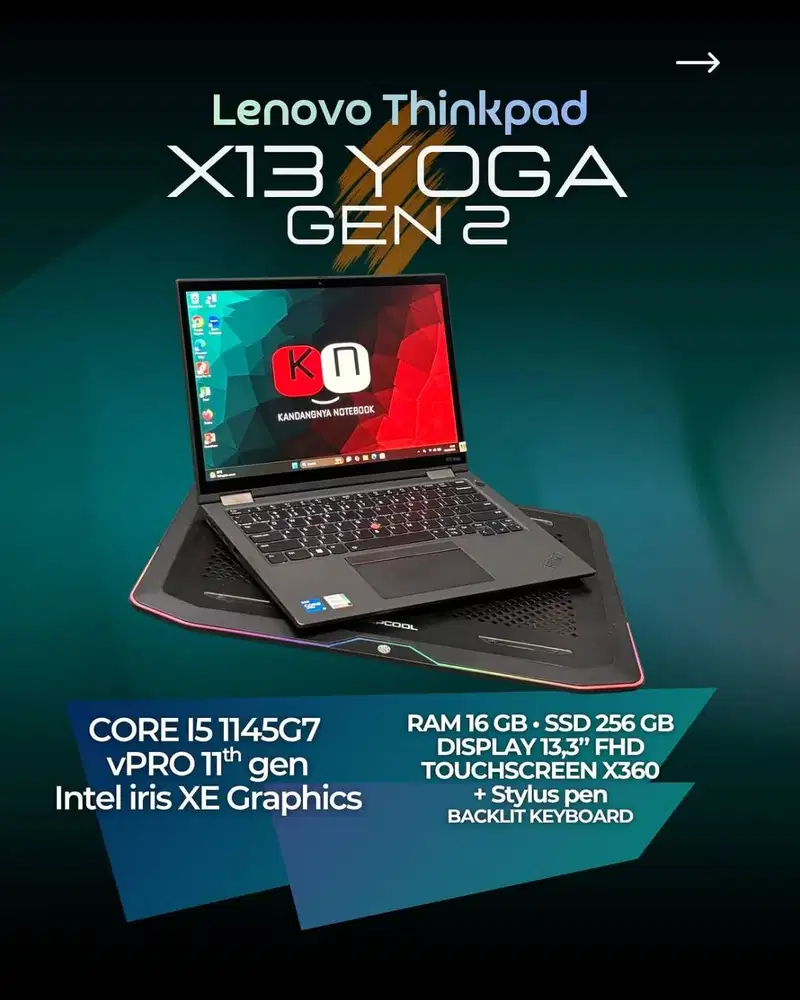 Lenovo Thinkpad X13 Yoga Gen2 Core i5 1145G7 RAM 16GB 256GB Layar Flip
