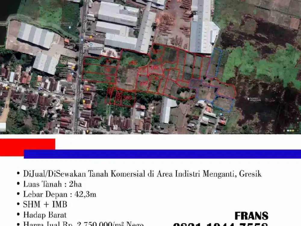 DiJual/DiSewakan Tanah Komersial di Area Indistri Menganti, Gresik