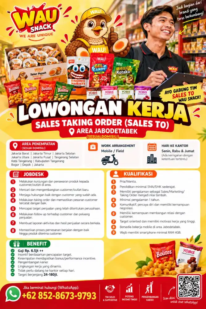 LOWONGAN KERJA SALES TAKING ORDER AREA JABODETABEK (SESUAI DOMISILI)