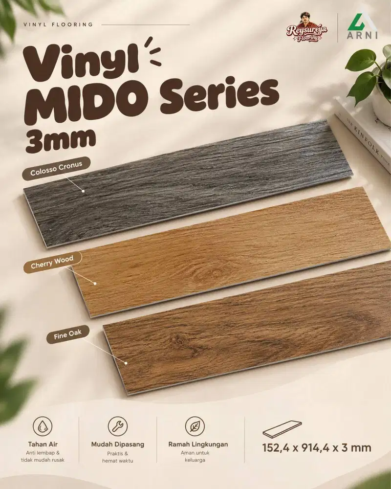 Vinyl Lantai MIDO Series Tebal 3mm Plank Stiker Motif Kayu Elegant