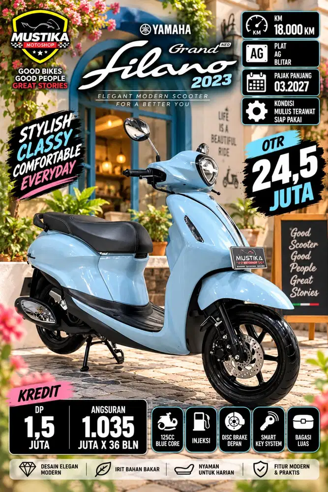Yamaha Grand Filano Neo 2023. KM 18rb. DANNY Mustika Sulfat