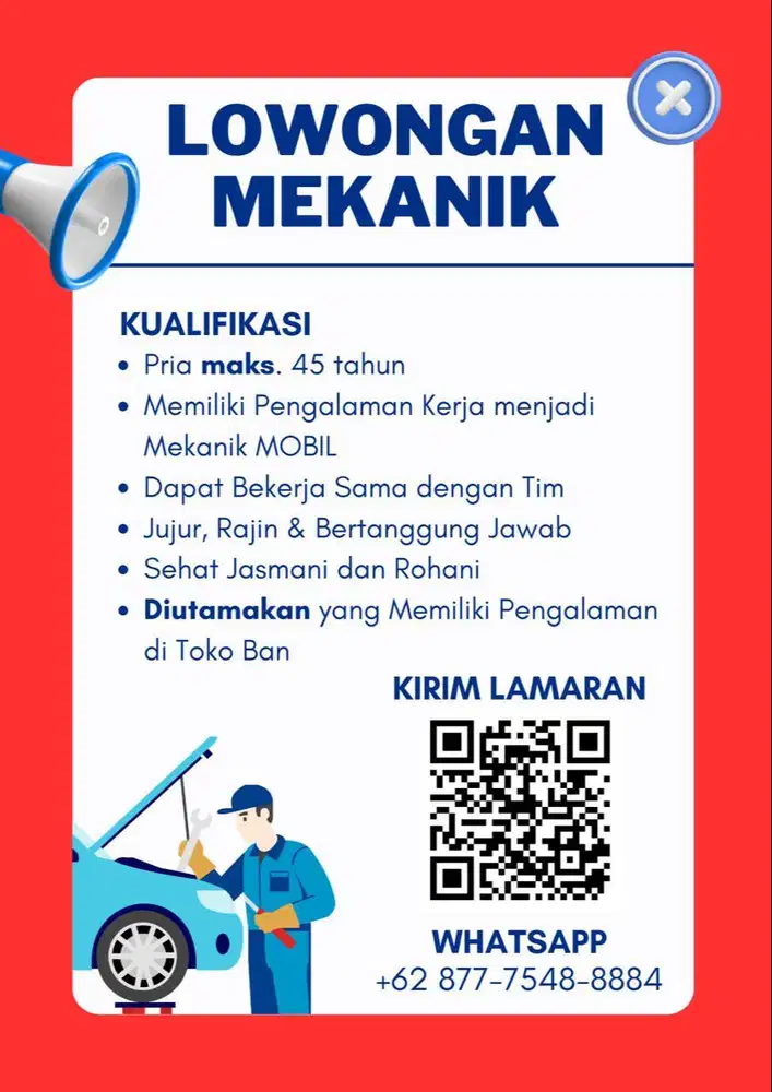 [LOWONGAN MEKANIK MOBIL & HELPER MEKANIK MOBIL]
