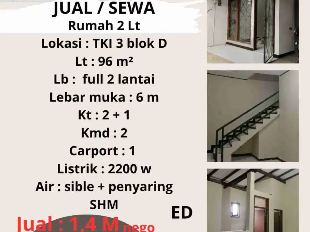 JUAL / SEWA RUMAH TKI 3 BLOK D