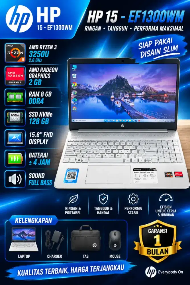 HP 15 ef1300wm • Amd Ryzen 3 325U • Ram 8 • Ssd 256 • Amd Radeon 2 gb
