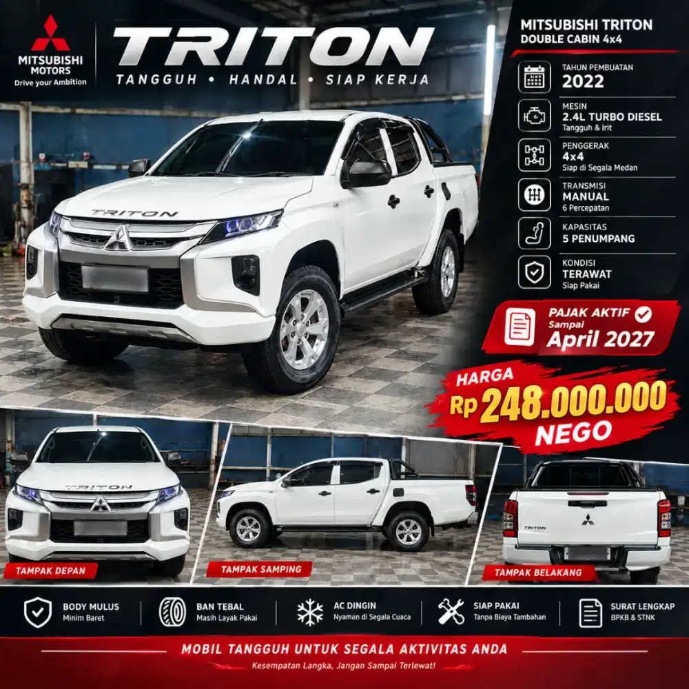 MITSUBISHI TRITON DOUBLE CABIN 4x4 2022 (VELG PAJERO, FULL UPGRADE)
