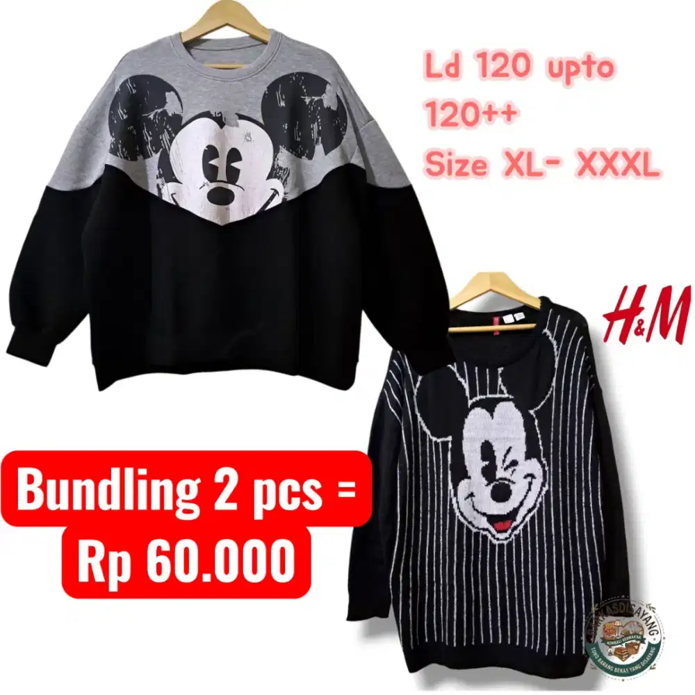JUAL MURAH 2 PCS SWEATER CEWEK GAMBAR MICKEY MOUSE SIZE XL-3XL