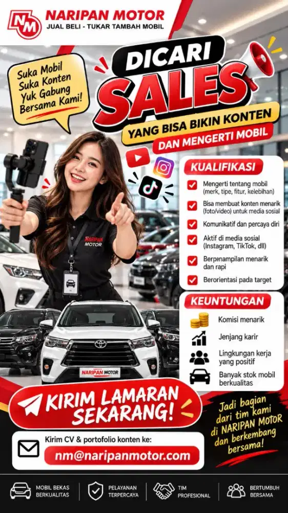 DICARI SALES YANG BISA BIKIN KONTEN MOBIL