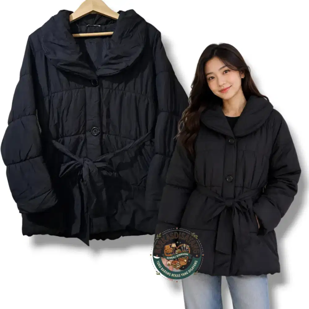 JAKET WINTER AUTUMN CEWEK PUFFER GELEMBUNG SIZE L WARNA HITAM