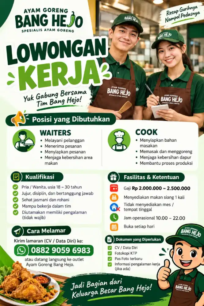 LOWONGAN KERJA AYAM GORENG BANG HEJO - PORIS INDAH