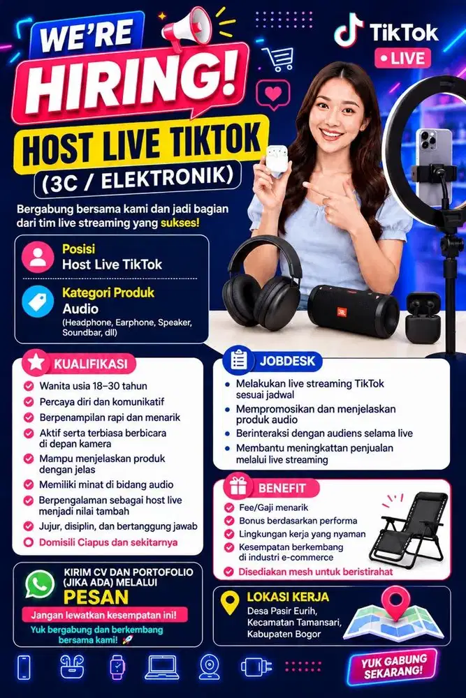 Dibutuhkan Host Live Tiktok untuk kategori Produk Elektronik 3C