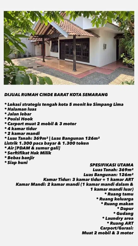 Dijual Rumah SHM di Cinde barat . Tengah Kota