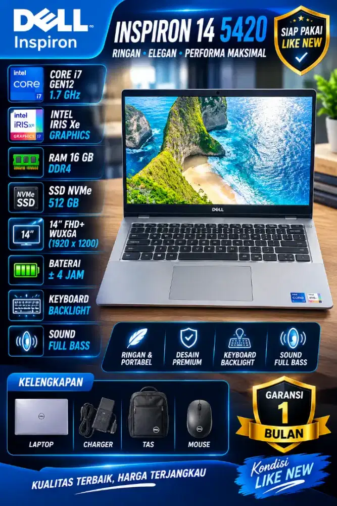 Dell Inspiron 14 5420 • Core i7 Gen12 1.7 ghz • Ram 16 • Ssd 512 • 14