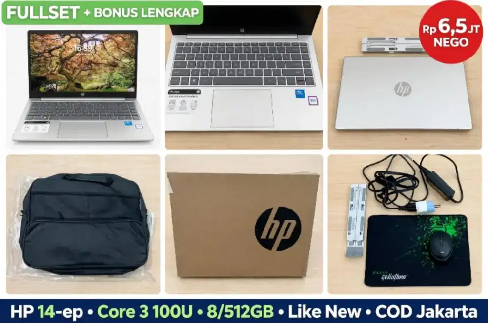 HP 14-ep Core 3 100U 8/512GB Like New Fullset Bonus Lengkap