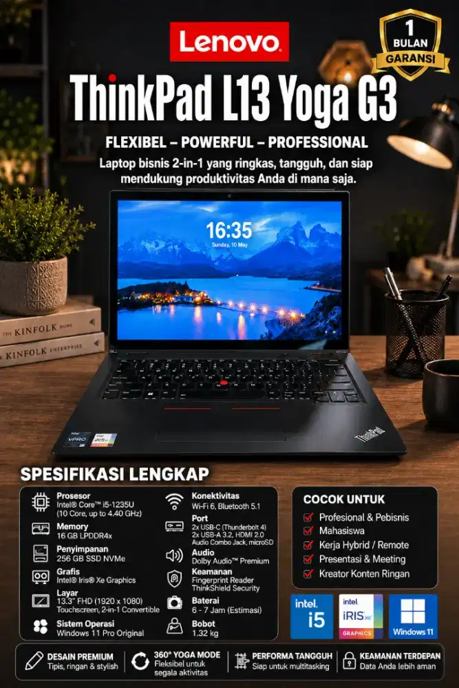 LENOVO THINKPAD YOGA L13 G3 2IN1 •Ci5 GEN12 •RAM 16 •SDD 256 •14 FHD