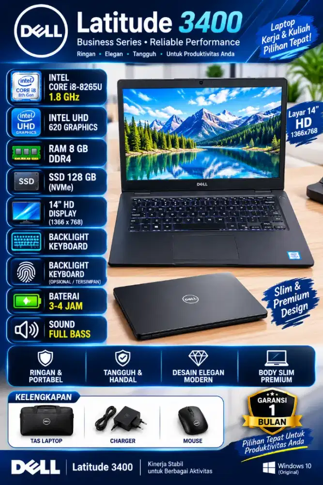 Dell Latitude 3400 • Core i5-8265U 1.8 ghz • Ram 8 gb • SSD 128 GB