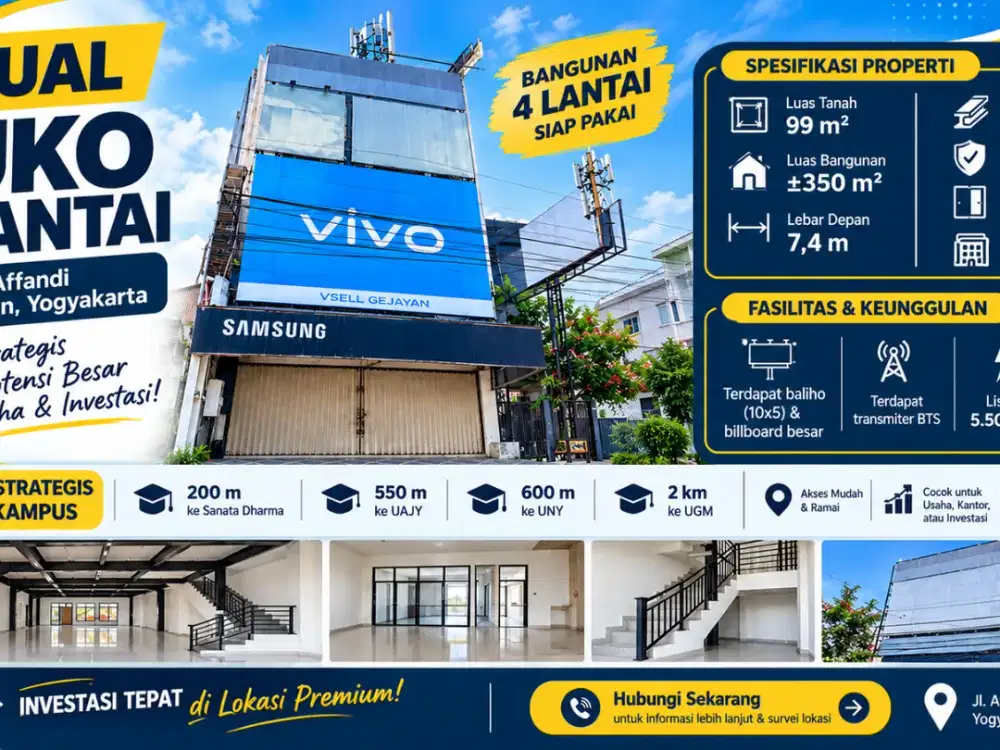 Dijual Ruko Komersial 4 Lantai Gejayan SHM Lokasi Strategis di Pusat Kota