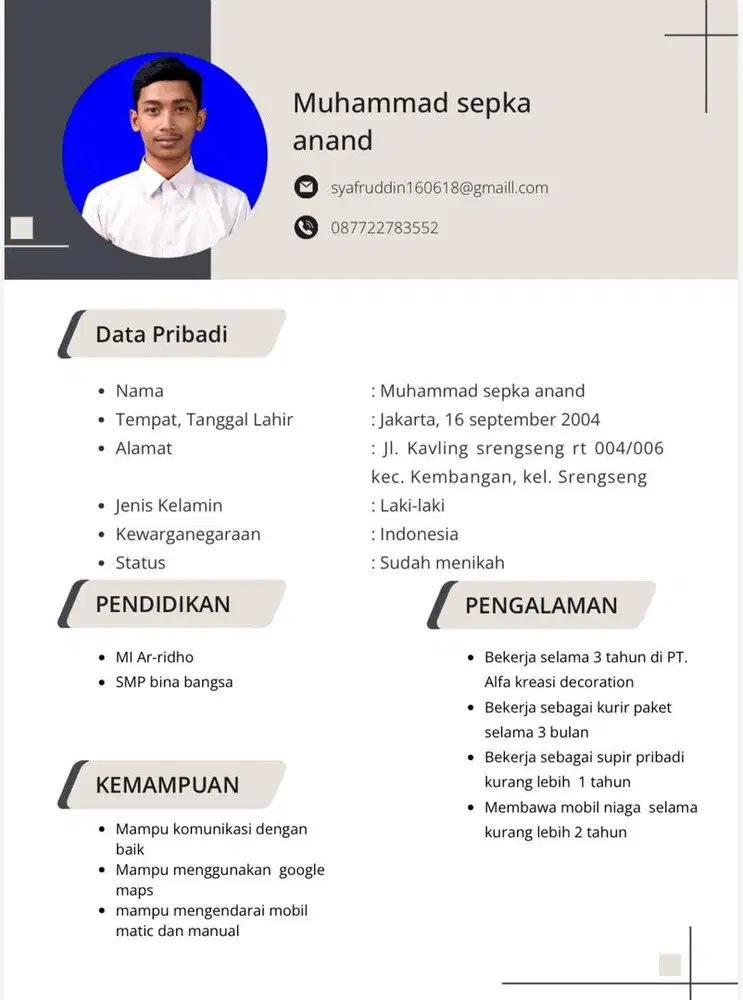 Info perkerjaan pengalaman supir