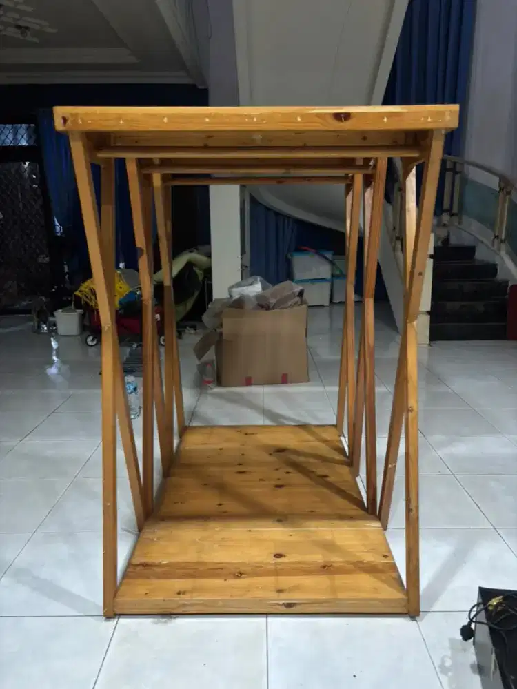 Borongan 3 Pcs Rak Gantungan Baju Kayu Solid Custom + Roda (Kokoh)