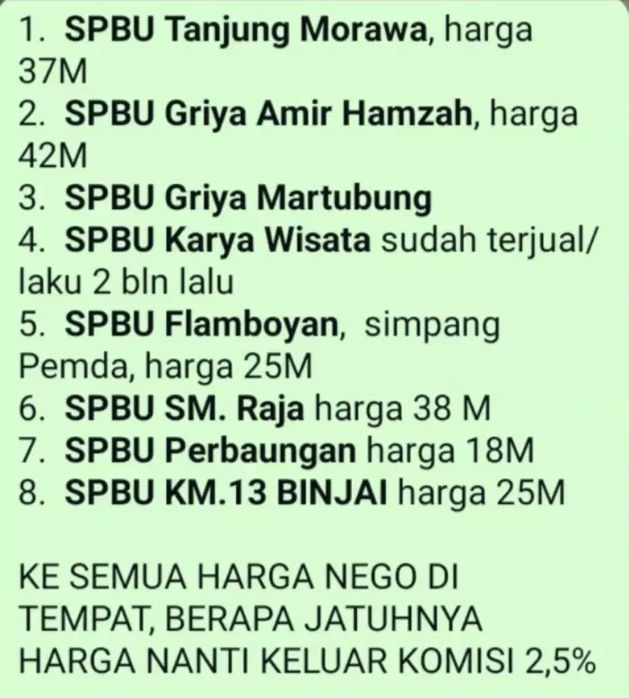DIJUAL SPBU ADA SEKITAR LEBIH KURANG 7TITIK DI KOTA MEDAN SEKITAR, SHM