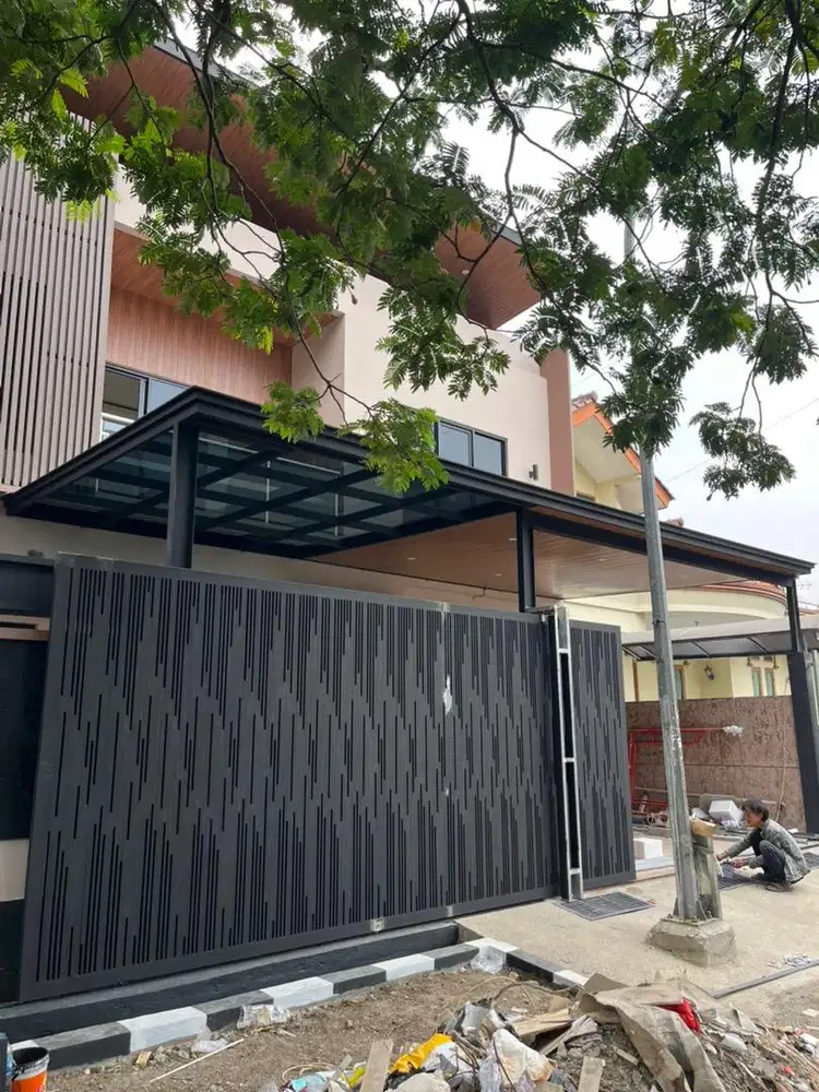 Pagar minimalis dan kanopi alderon